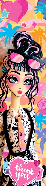 Free teacher bookmark featuring a bright neon thank-you teacher design